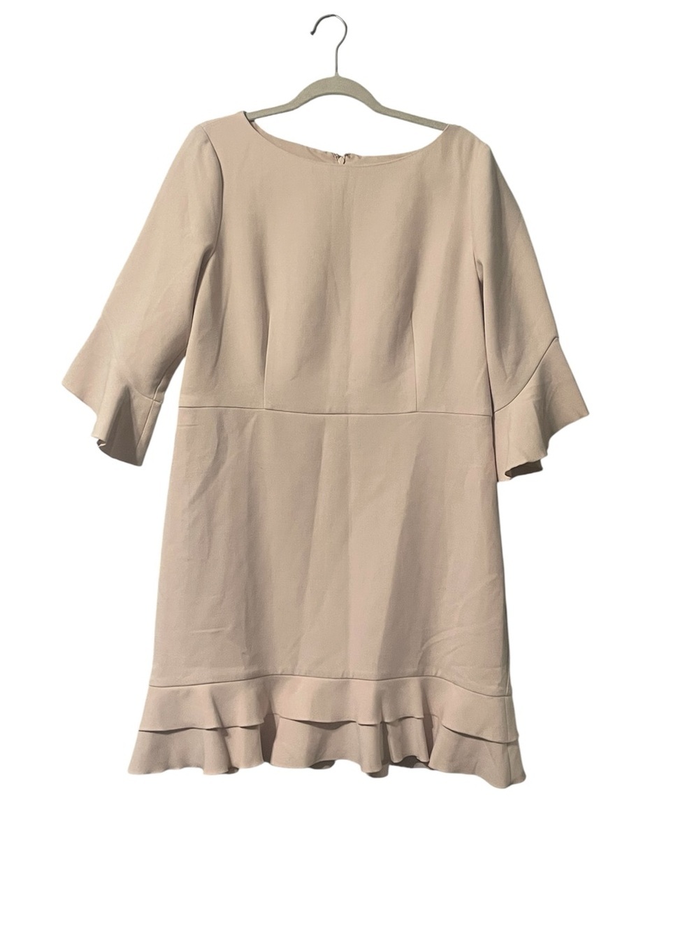 New Ann Taylor Pastel Pink Flare 3/4 Sleeve Boat Neck Flounce Hem Sheath - Picture 3 of 9